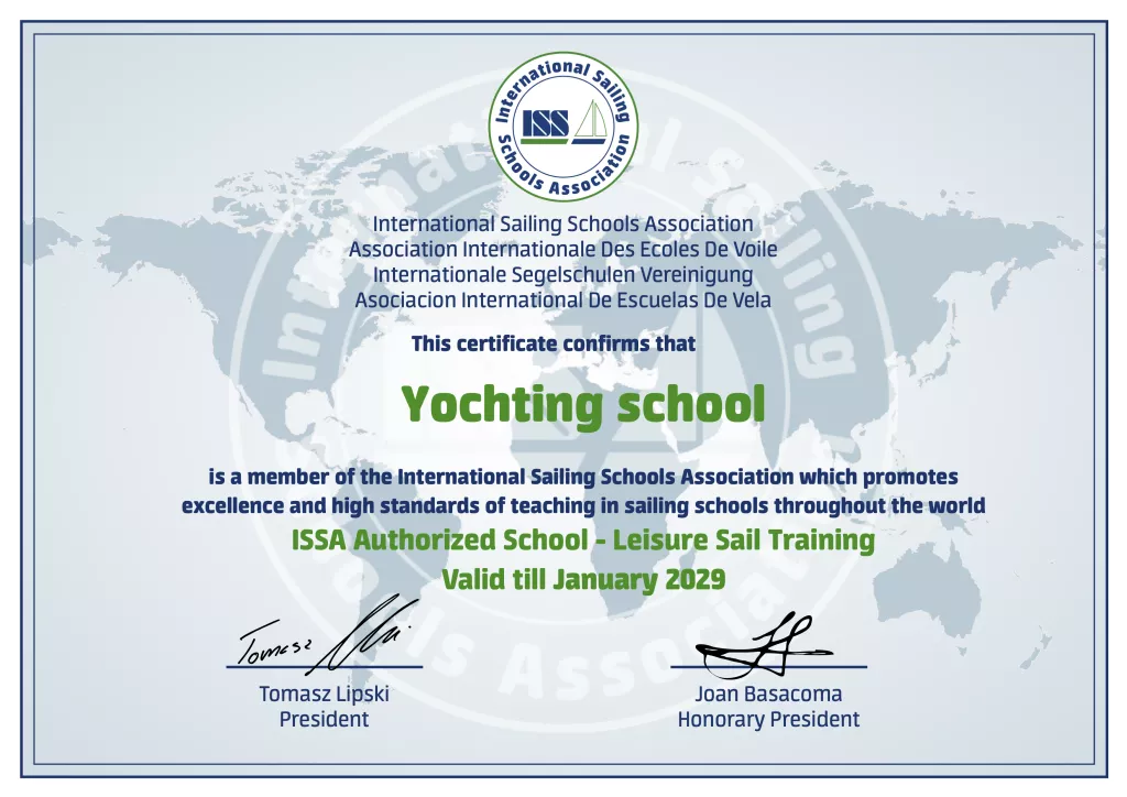 Yochting school ISSA certificate